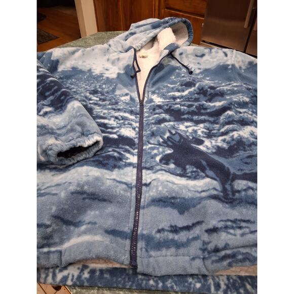 Moose Jacket Blue Sherpa Lined Hooded Womens Sz 2x Warm Cabincore Cozy Coat Warm - Picture 13 of 14